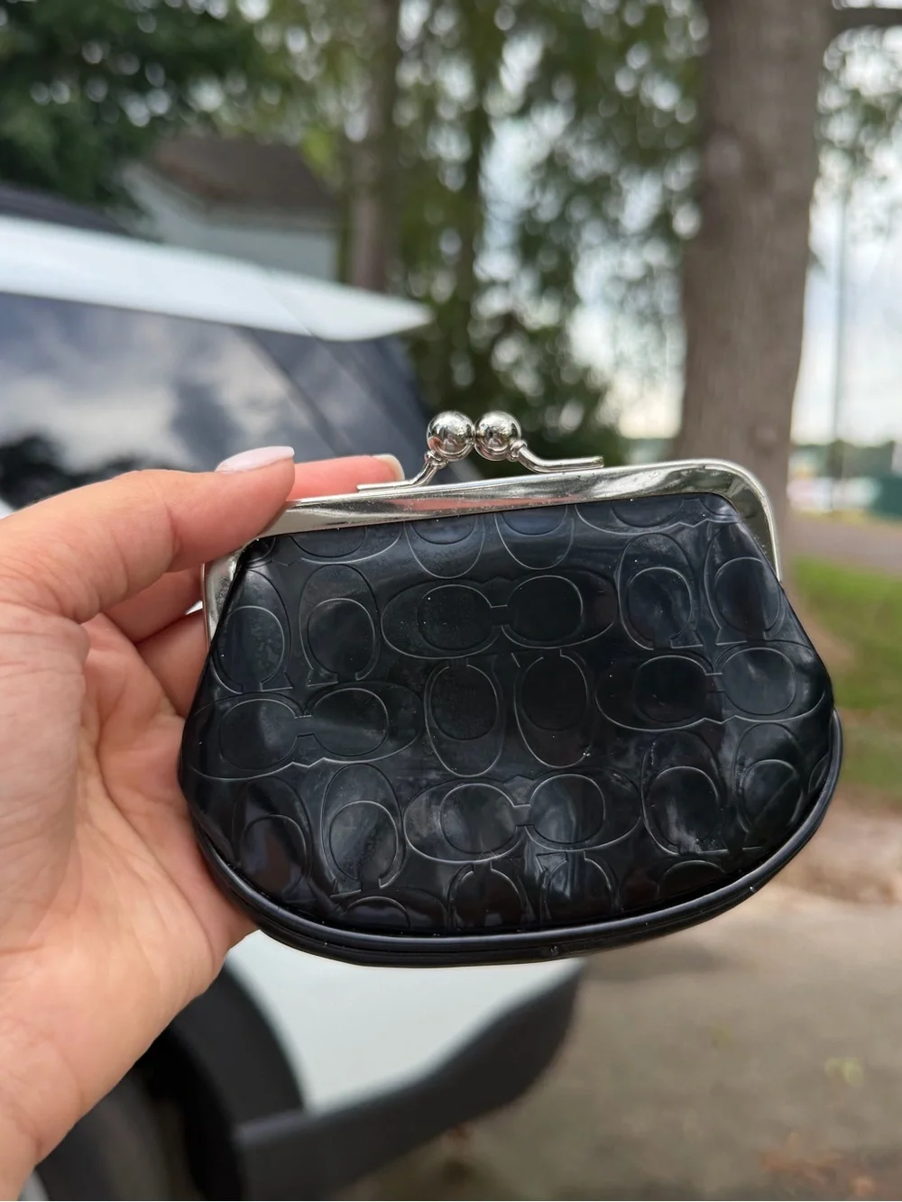 Vintage Coach Black Patent Leather Kisslock Coin Purse